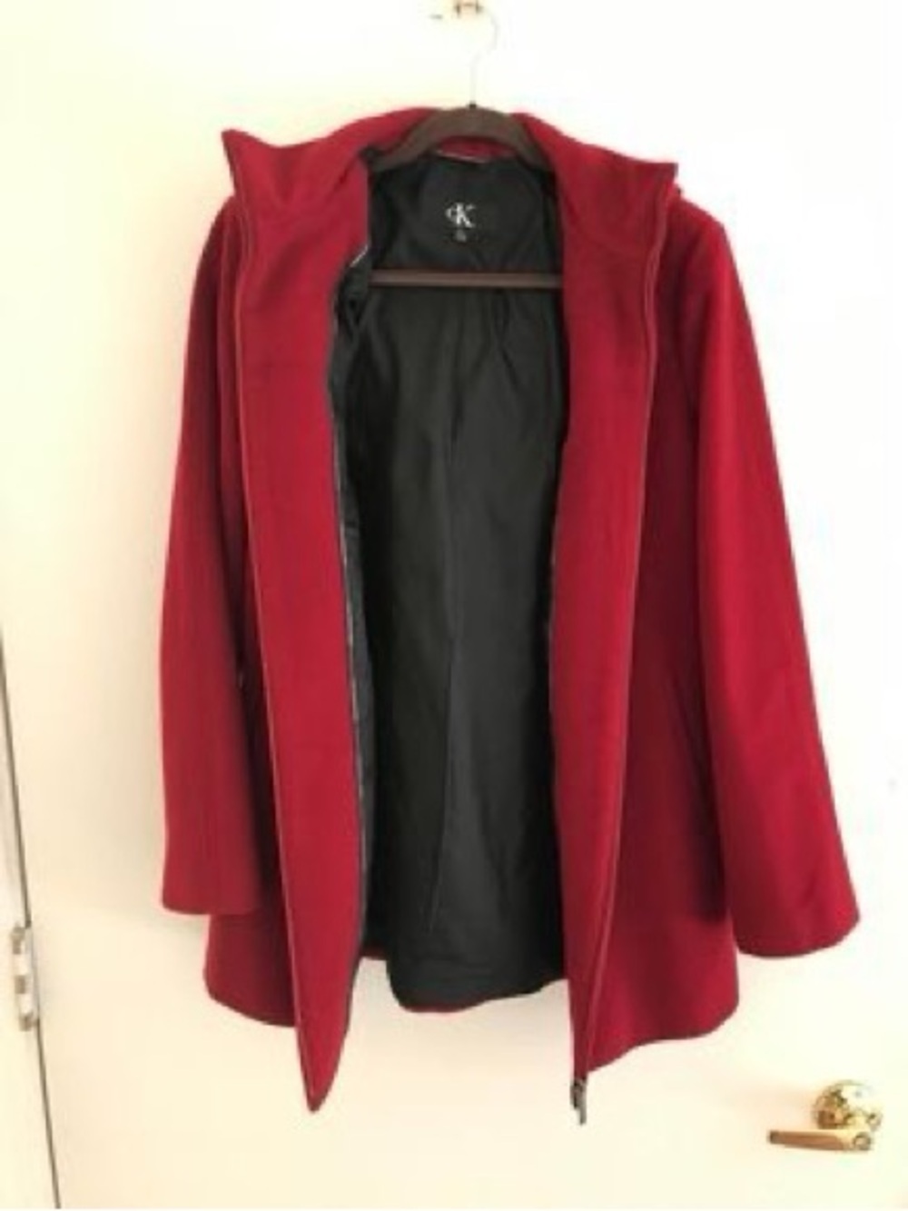 Calvin Klein Red Hooded Pea Coat for Men